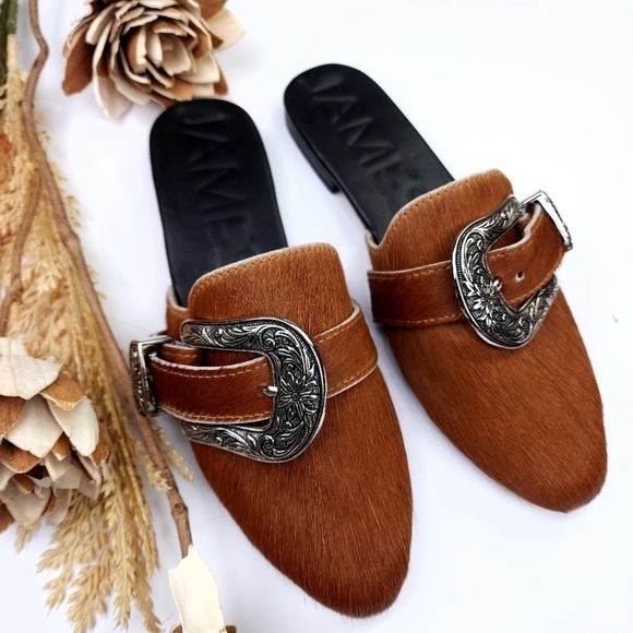 James Brown Calf Fur Slides Flats Sz 38 - Picture 3 of 10